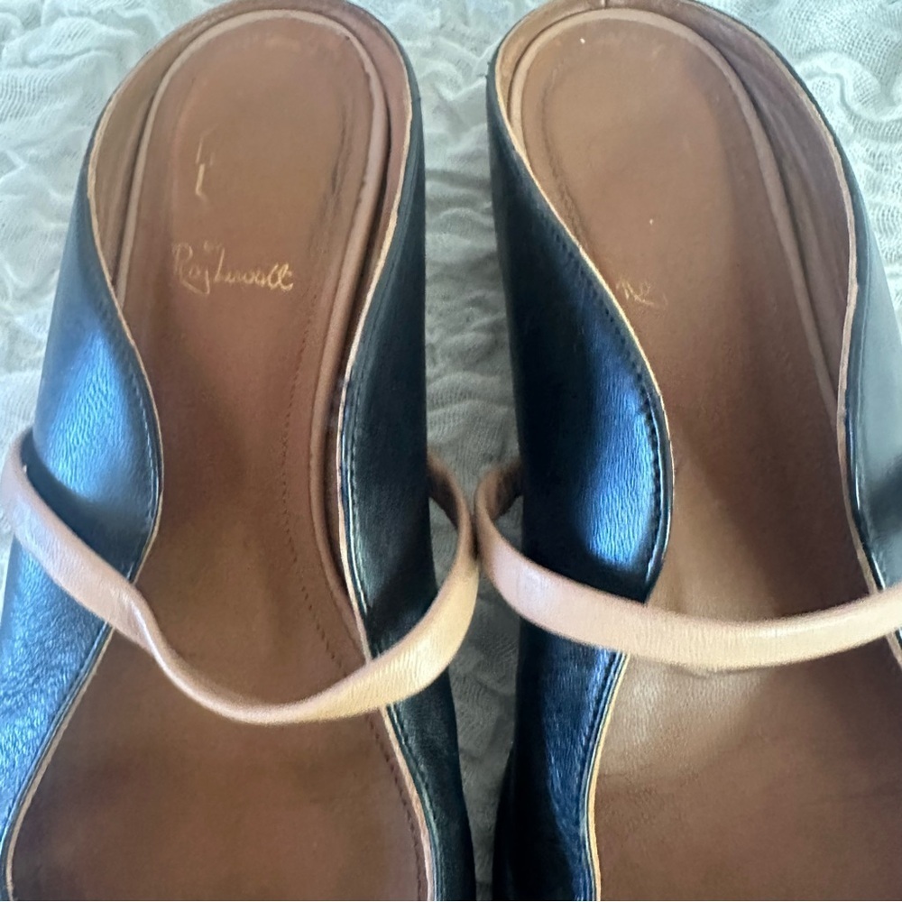 Malone Souliers Maureen Flats 6.5 Black Tan Double Strap Pointed - Picture 5 of 12